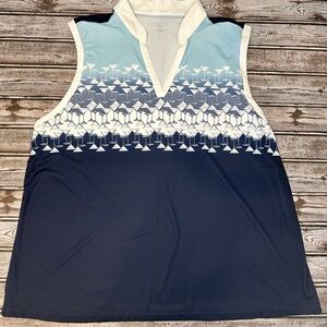 Coral Bay Blue and White Sleeveless Golf Top